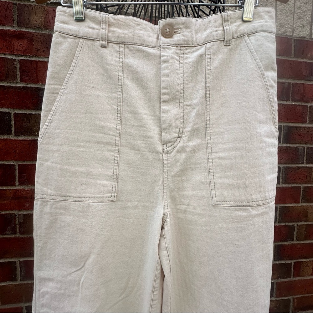 Free People Jean High-Rise Buckle Back Cream Wash Denim Wide Leg Street-Style 8 - Picture 4 of 15